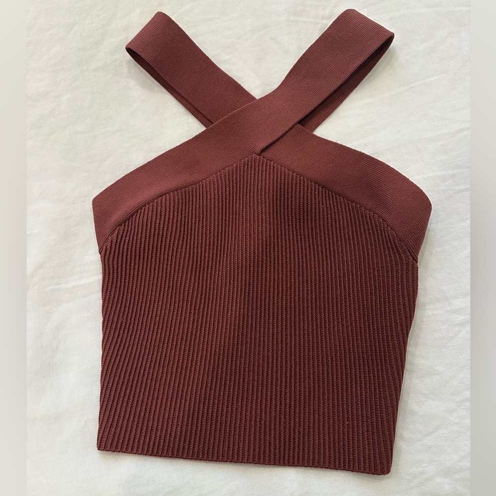 Aritzia Babaton Maroon Sculpt Knit Cross Cropped Tank